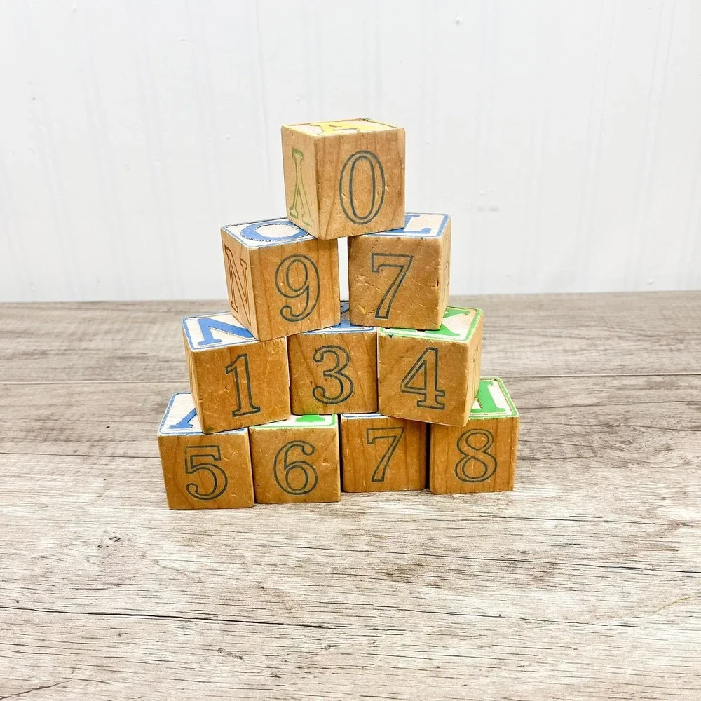 Vintage Alphabet Blocks Set of 10: Nursery Decor Wooden Blocks‎